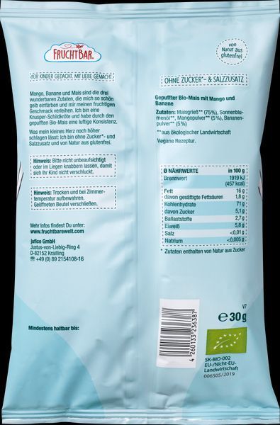 Кукурудзяні черепашки зі смаком манго та банана FruchtBar для дітей від 12 місяців, 30 г 2035356093 фото
