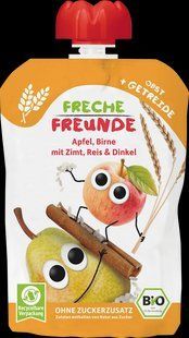 Фруктово-злакове пюре Freche Freunde з яблуком, грушею, корицею, рисом і спельтою, 100 г, для дітей від 6 місяців 2465377901 фото