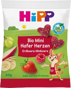Вівсяні сердечка з яблуком, виноградом, бананом, полуницею та малиною HiPP для дітей від 3 років, 40 г 2180345031 фото