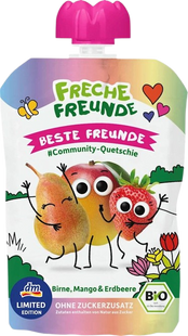 Фруктове пюре з грушею, манго та полуницею Freche Freunde для дітей від 6 місяців, 100 г 3197490735 фото