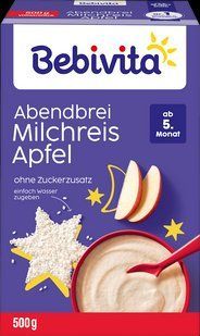 Молочна Рисова каша Bebivita з яблуком для дітей з 5 місяців, 500 грам МК-003 фото